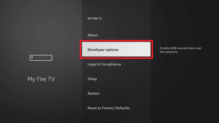Highlighting Developer Options in the My Fire TV settings menu