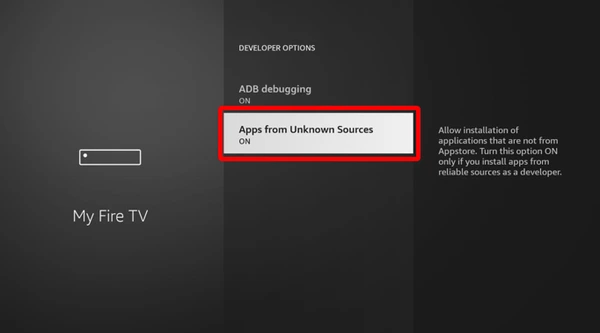 Enabling Apps from Unknown Sources in Firestick developer options