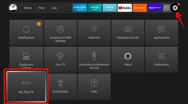 Navigating to My Fire TV in Firestick settings to enable developer options